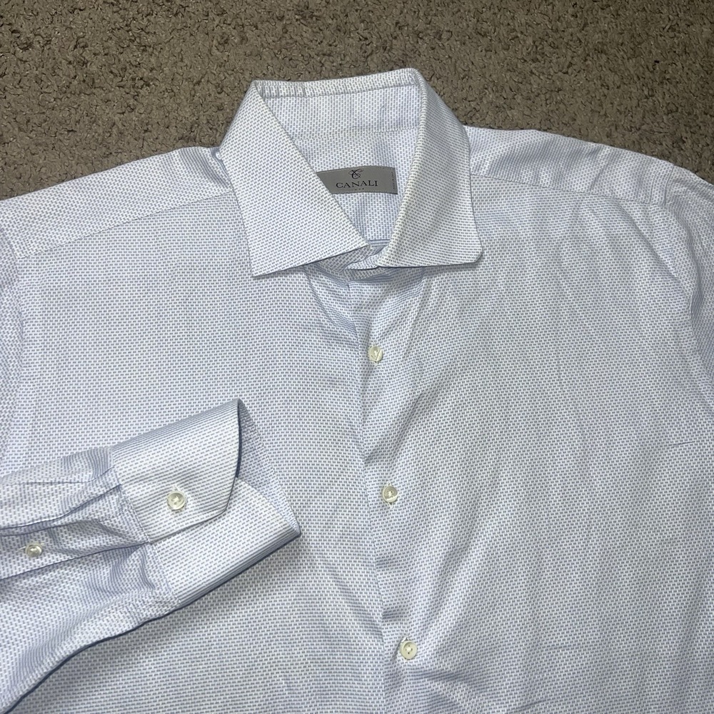 Canali Shirt Mens 41-16 Blue Impeccable Tonal Textured Dress Casual Woven